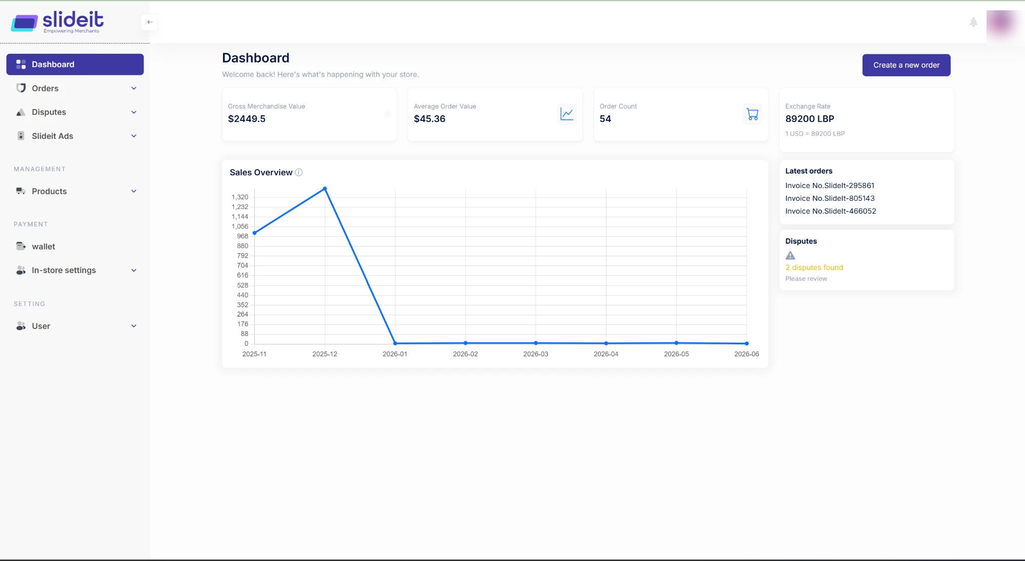Slideit merchant dashboard preview — names and data blurred